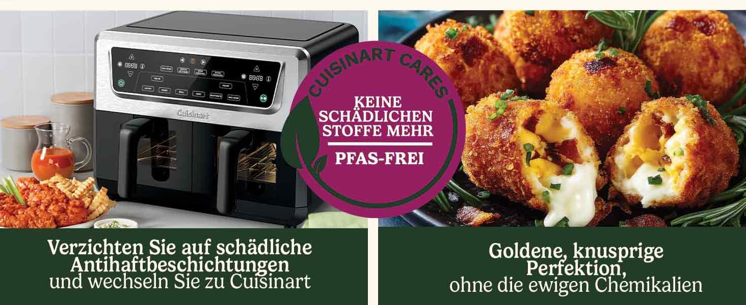 Фритюрниця Cuisinart XXL 10.4L з двома зонами нагріву | Без PFAS та хімікатів | Для смаження, грилю, випікання, дегідратації та підтримання тепла | 2 камери (2 x 5.2L) | 8+ порцій | Деталі придатні для миття в посудомийній машині (2 камери / 10.4L, нержавіюча сталь)