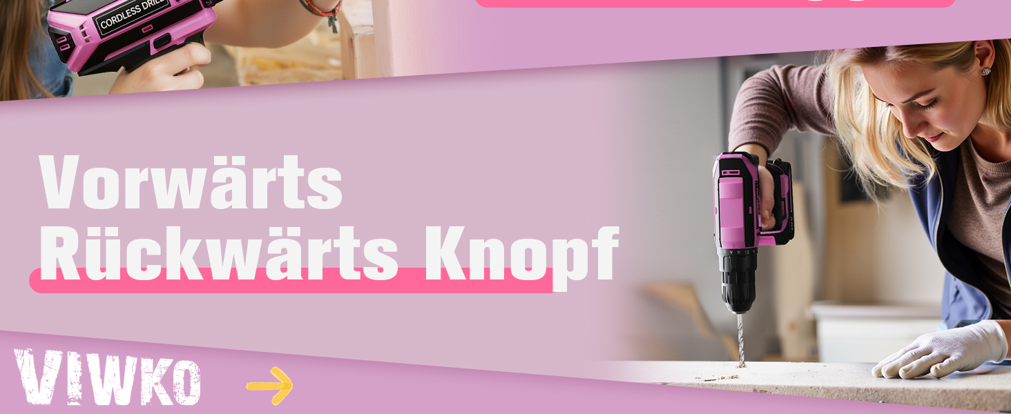 Акумуляторний шурупокрут-дрель 20V, 56 шт. у наборі, 42Nm, LED-підсвітка, рожевий, для дому та майстерні