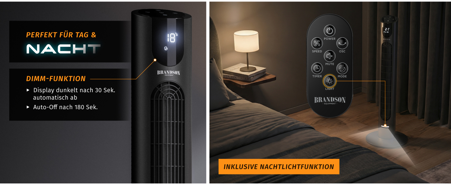 Вентилятор Tower Brandson з ECO DC мотором – тихий, 8 швидкостей, таймер, осциляція, 4 режими, димер, енергозбереження, пульт ДУ