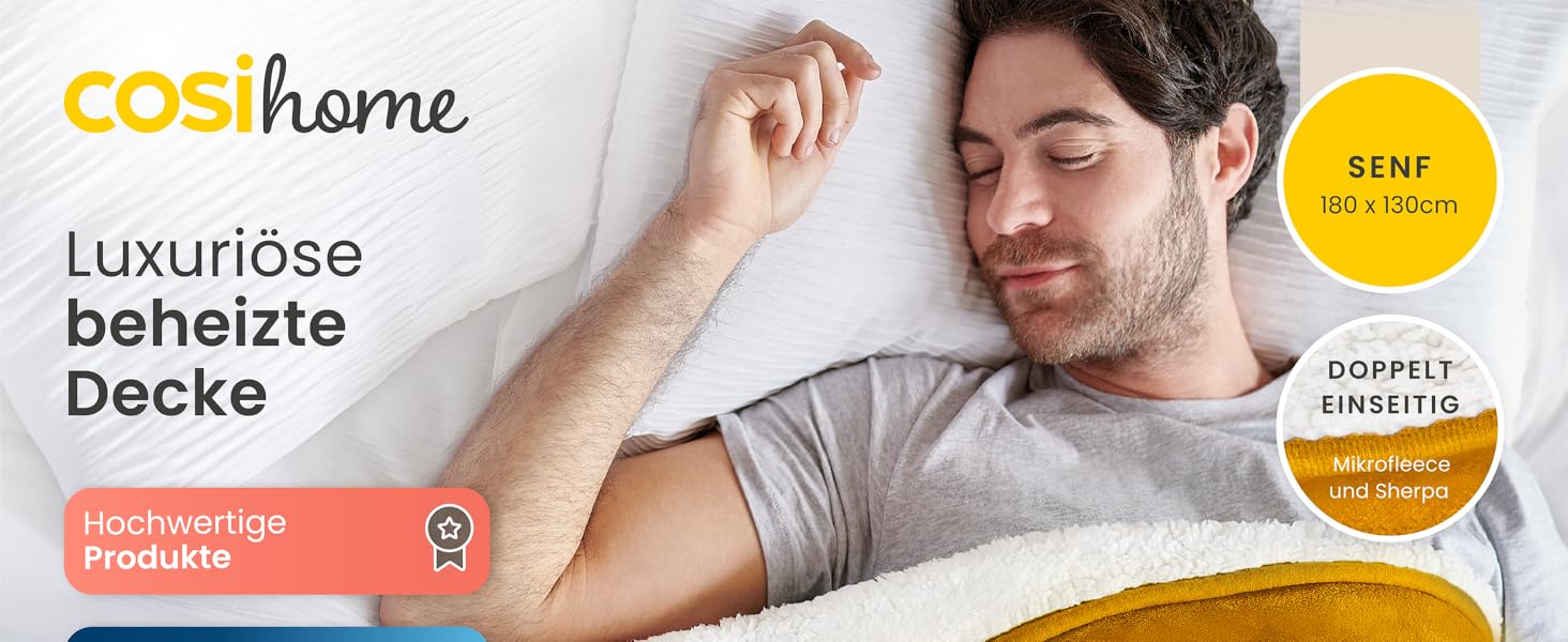 Електрична ковдра Cosi Home 180x130 см з регулюванням температури, захистом від перегріву та пульт дистанційного керування. Sherpa та Fleece, 10 рівнів нагріву, сіра.