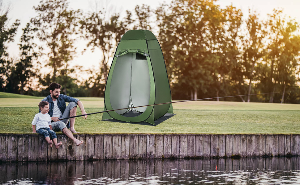 Outsunny Pop-Up Camping Shower Tent & Toilet Privacy Shelter with Carry Bag - Portable Outdoor Changing Room & Shelter - 126x124x189cm
