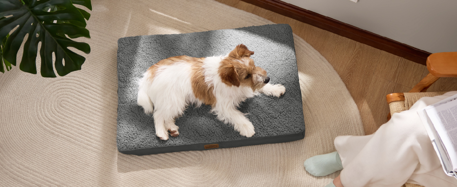 Ортопедичне ліжко для собак BEDSURE - великі породи, 112x81x8 см, м'яке, миється, сірого кольору