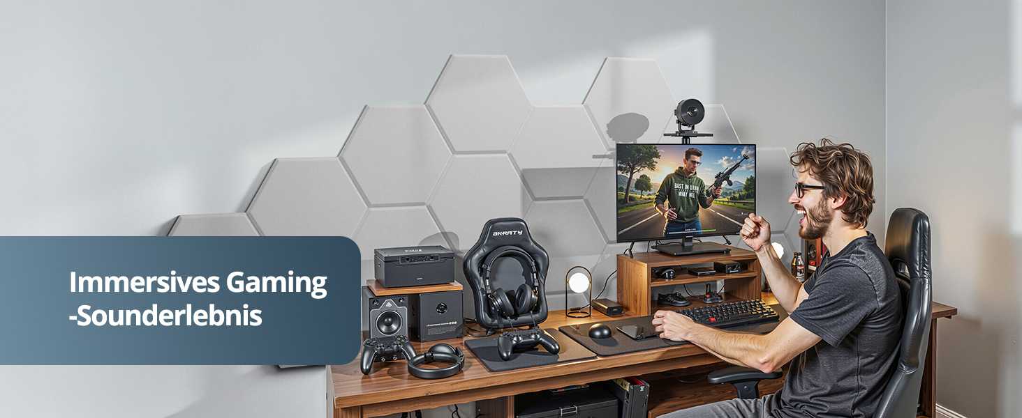 Акустичні гексагональні панелі самоклеючі для звукоізоляції, 12 шт, поглинач шуму для студії, вітальні, геймерської кімнати та офісу, 30 x 26 x 0,9 см (Білий)