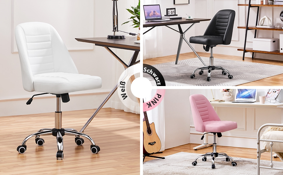 Офісне крісло Yaheetech без підлокітників, обертове, на роликах, регульоване по висоті, чорне, з штучної шкіри