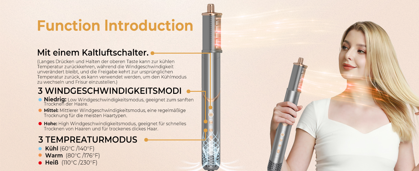 UKLISS 8-в-1 Pro Airstyler: Фен-щітка, локони, стайлер для волосся, 1400W, 110,000RPM, подарунок для жінок