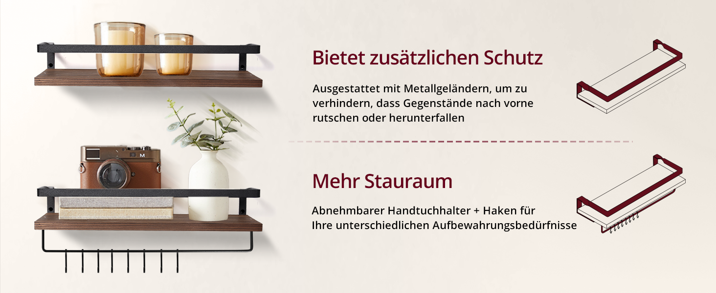 Настінна полиця з дерева, 2 шт. у комплекті, світло-коричнева, для спальні, вітальні, ванної кімнати, кухні, офісу (ретро-кавовий колір)