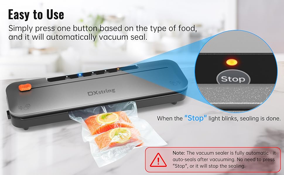 Вакуумний пакувальник DXstring для продуктів харчування, 75kPa, з 15 пакетами, автоматичний, з ріжучим пристроєм