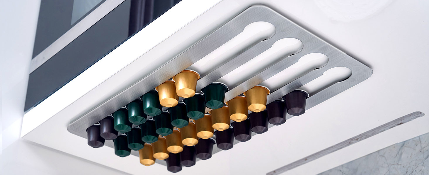 Тримач-органайзер для капсул Nespresso Original з нержавіючої сталі на 40 шт, поворотний самоклейний диспенсер для кухні (40.6 x 21.8 см)