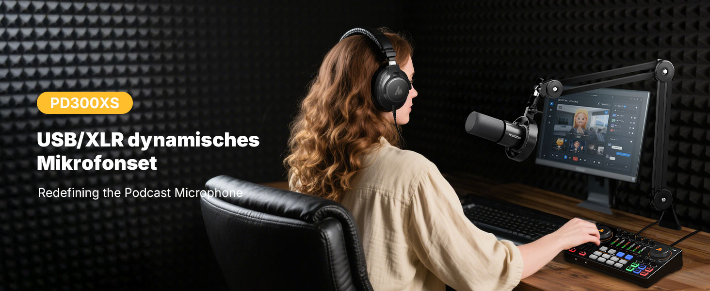 Мікрофон MAONO PD300XS для подкастів, стрімінгу та студійної звукозапису: динамічний XLR/USB мікрофон з шумозаглушенням, 192kHz-24Bit Hi-Fi