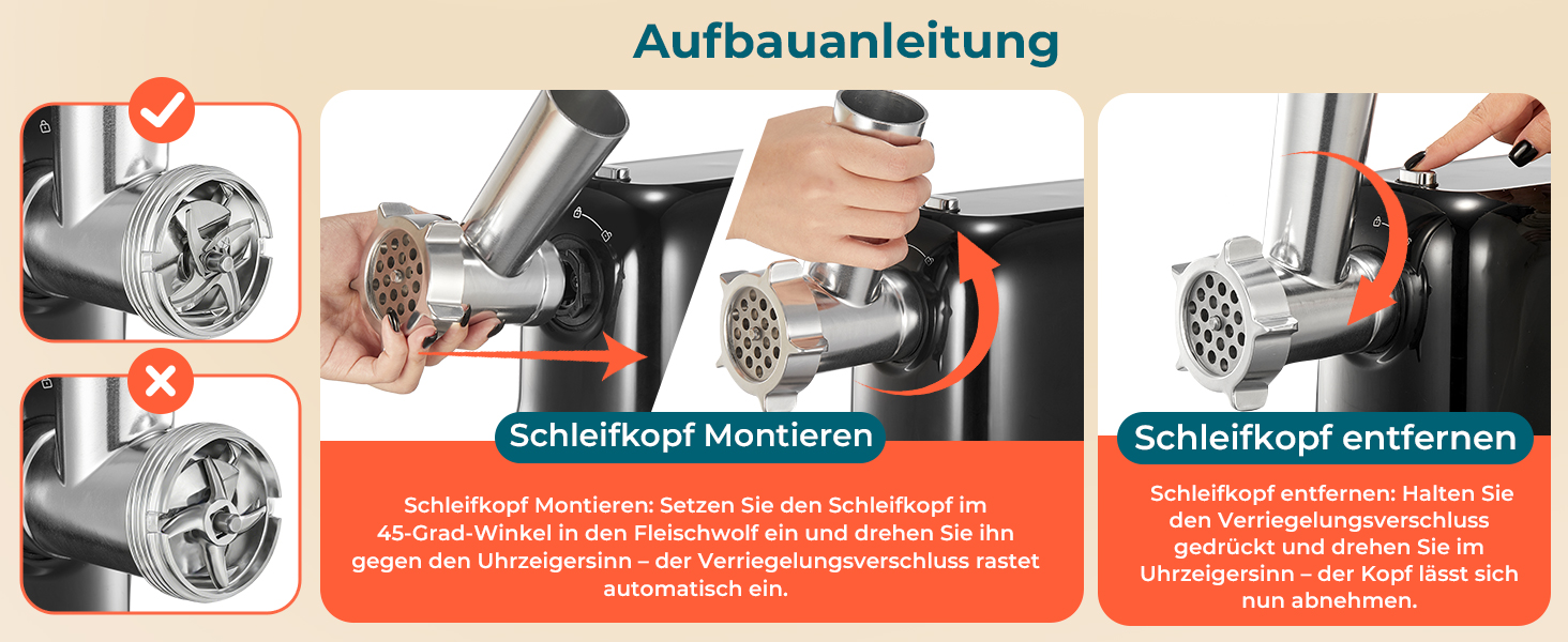 М'ясорубка електрична Fohere 2000 Вт з насадками для ковбас та кубів, 3 диски (7/5/3 мм), чорна