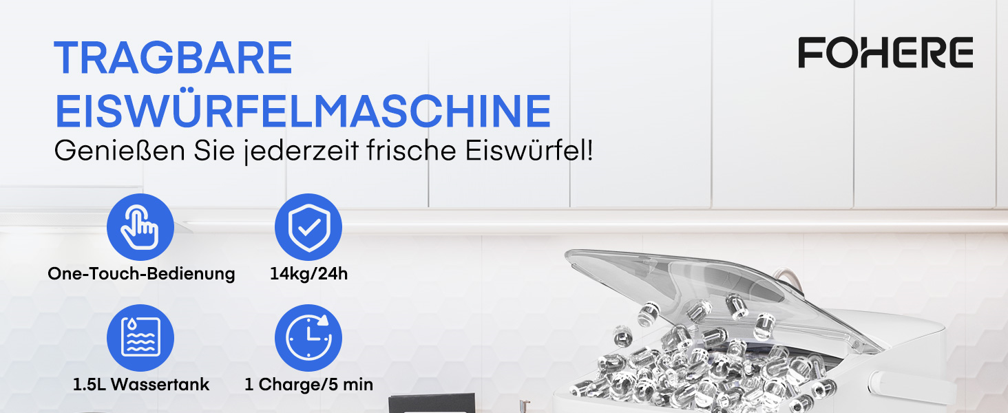 Машина для приготування льоду FOHERE: швидке виготовлення, 14 кг/24 год, самоочищення, 2 розміри, для кухні, офісу, бару, вечірки