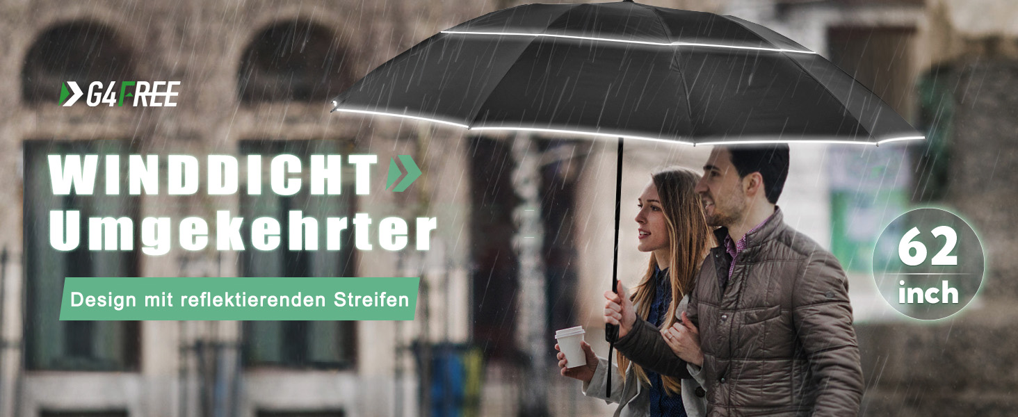 Чорний парасолька G4Free 62 дюймів (157 см) - великий, складний, вітростійкий, автоматичний, з подвійним куполом, 10 ребер