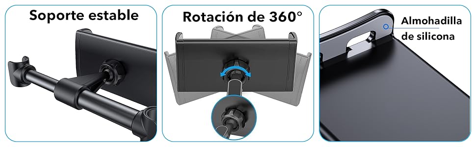 Утримувач для планшета в авто, регульований, універсальний для iPad/iPhone/Samsung Galaxy Tab/Kindle Fire HD/Nintendo Switch, 4.4-11 дюймів, Чорний & Срібний