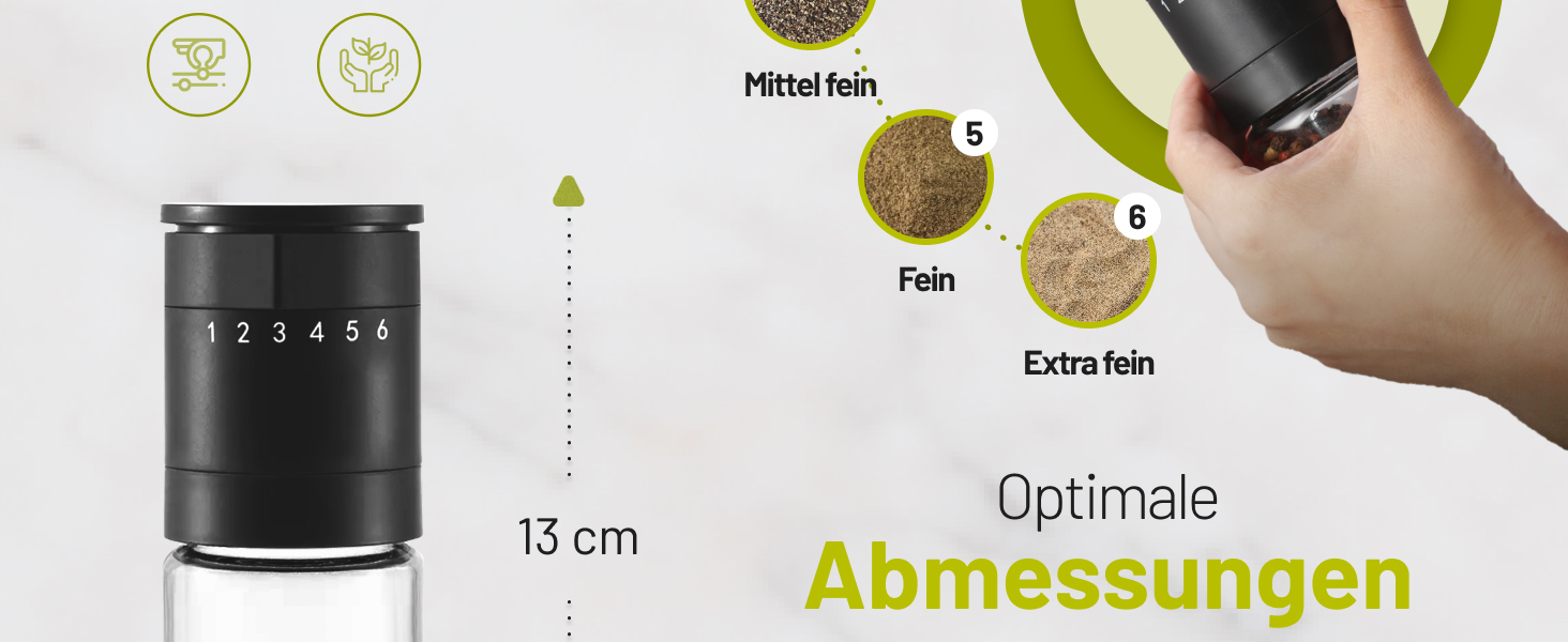 Набір з 2 перцемолок з керамічним механізмом та 6-ступеневим регулюванням – великі соляні та перцеві млини, чорний матовий, ручні, регульовані та з можливістю поповнення. Багатофункціональні