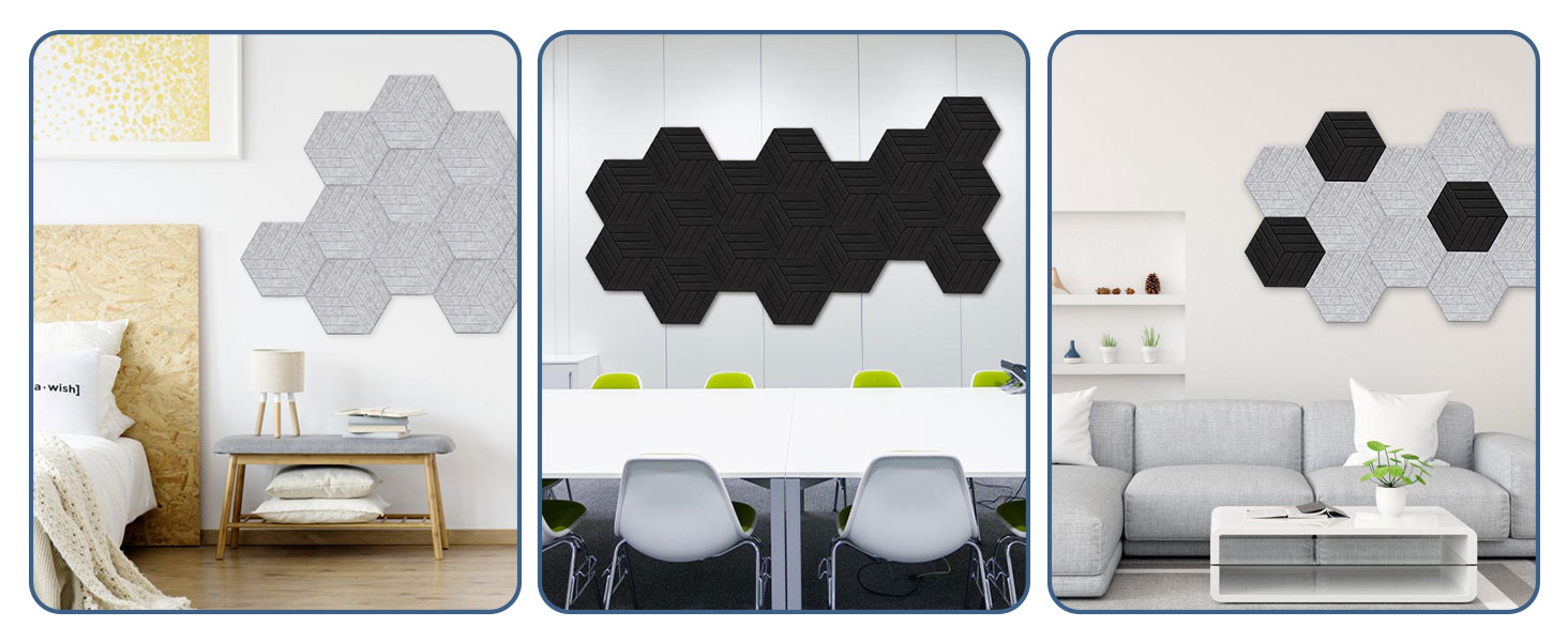 Акустичні гексагональні панелі Fiqops самоклеючі, звукопоглинаючі шестикутні плити для стін (чорні, 30x26x0.9 см), 18 шт — для студії та дому