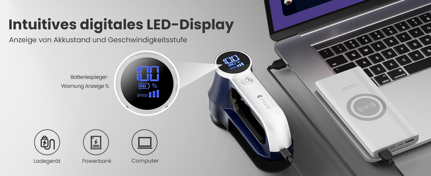 Електричний видалення ворсу CuieTuee з LED, USB-зарядкою, 3 швидкості, 2000mAh, для одягу (Navy Blue)