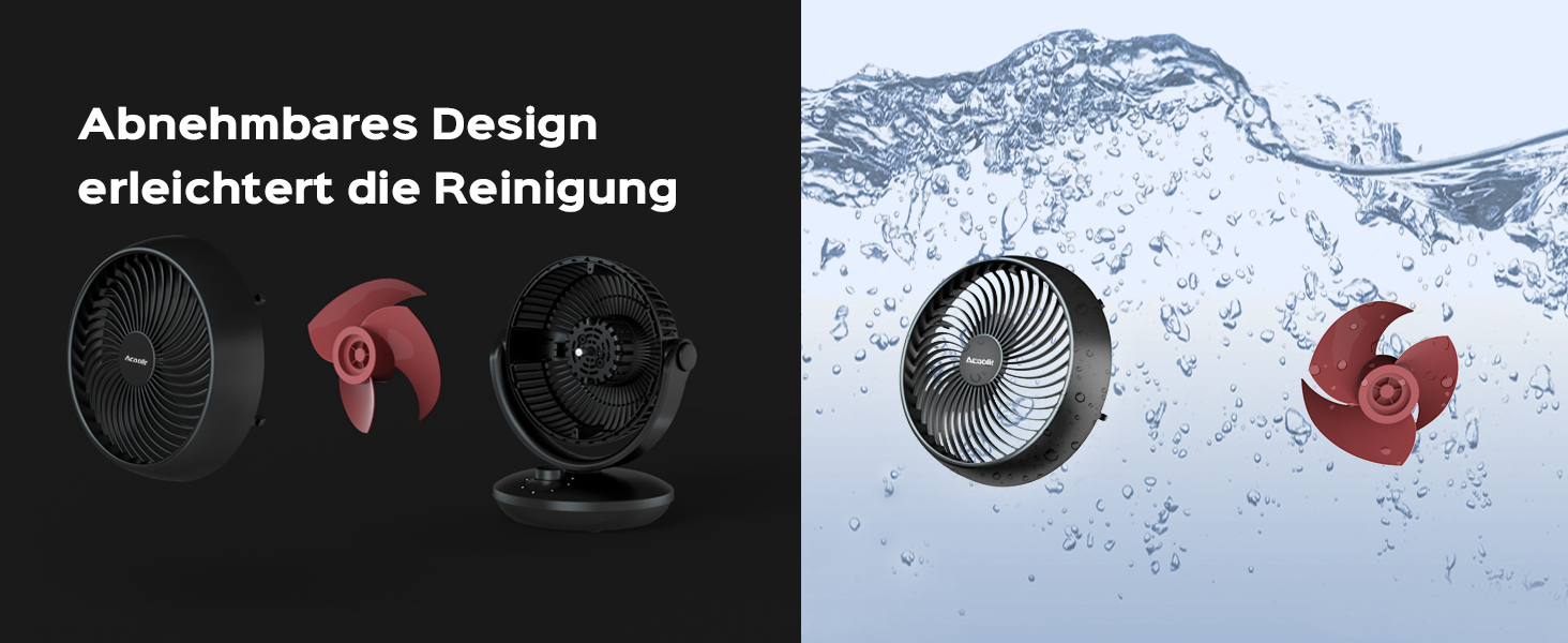 Вентилятор Acoolir тихий 24dB з двома осями обертання, 3 швидкості, для спальні, офісу, вітальні (чорно-червоний)