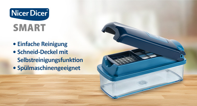 Nicer Dicer Smart від Genius: Набір для нарізки овочів 10 в 1, блакитний. Ручний набір для нарізки овочів, фруктів, салату, тертки, кухонного помічника, 800 мл.