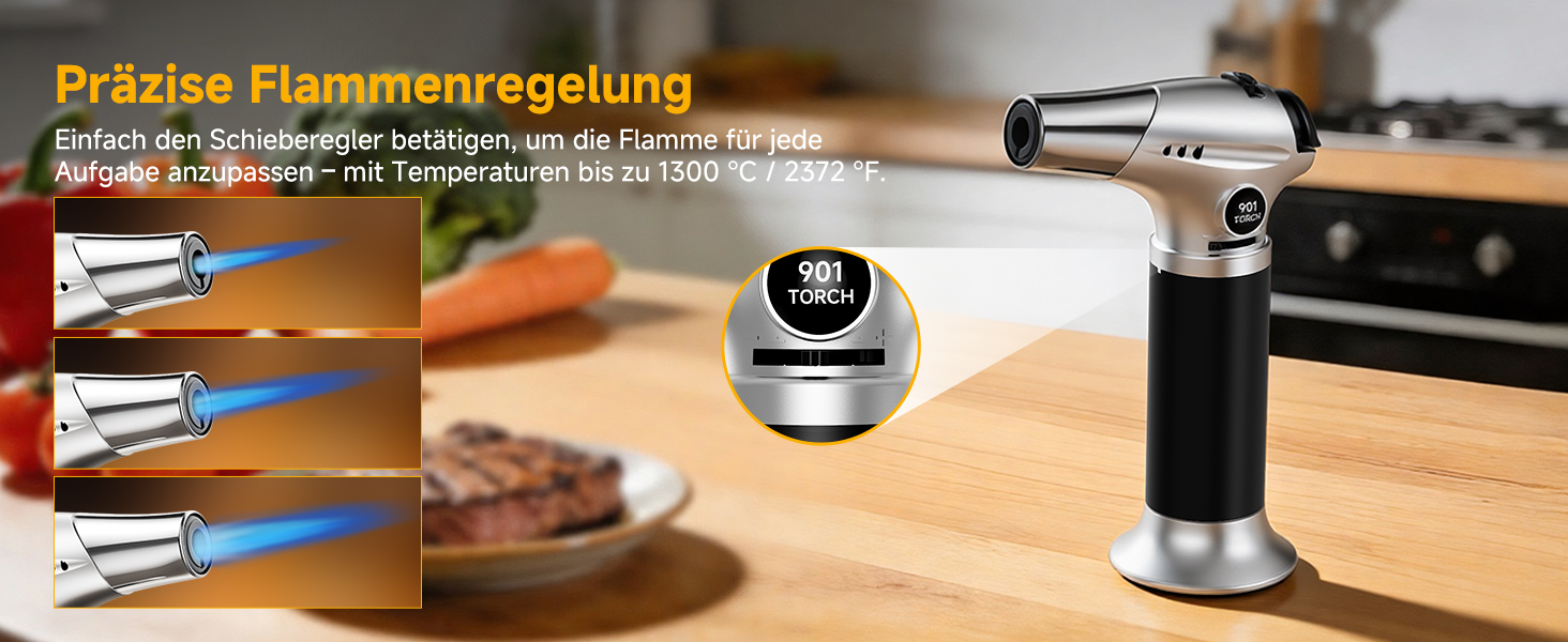 Кулінарний пальник Ankway для карамелізації та фламбування, газовий пальник для Крем-брюле з замком безпеки, регульований, сріблястий (бутан не входить)