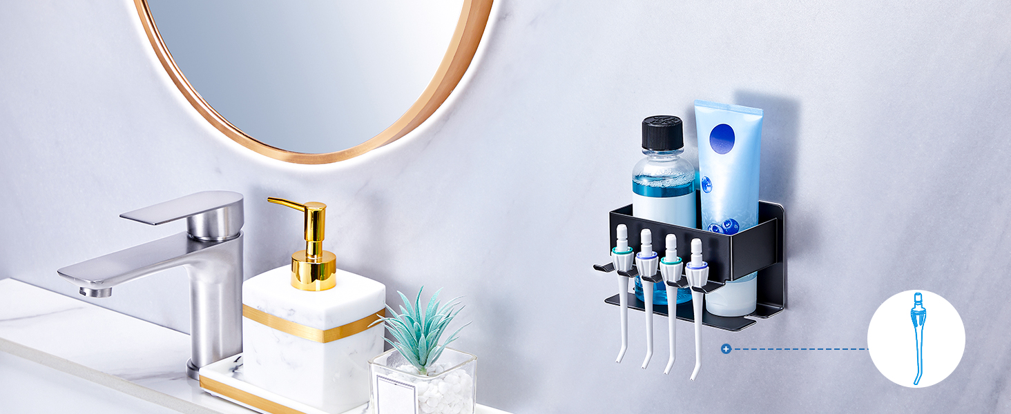 Тримач для зубних щіток настінний, для електричної зубної щітки, з підставкою для насадок, без свердління, чорний, компактний