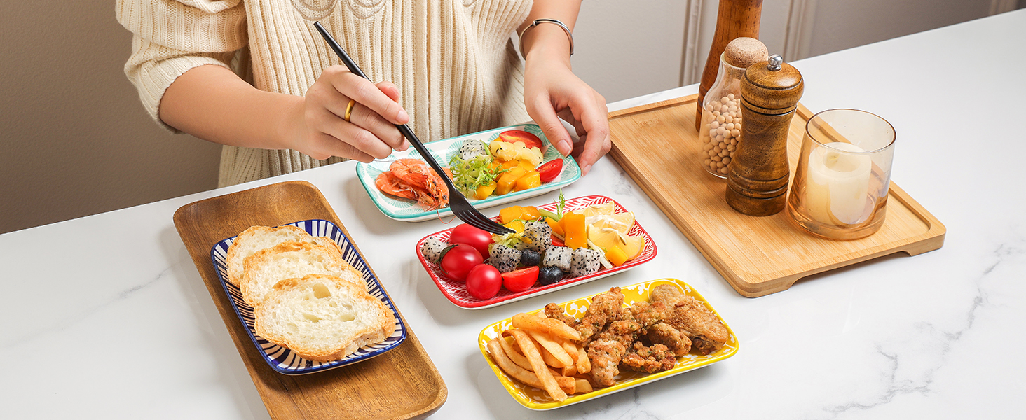 Набір тарілок Selamica Servierplatte, 6 шт. Прямокутні тарілки для закусок, десертів, суші, фруктів, 18 × 10.5 см, різні кольори