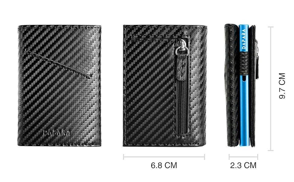 Чоловічий гаманець DAPARA: тонкий, з відділенням для монет та RFID-захистом. Містить 12 карт, карбоновий червоний (Carbon - Dynamic Blue)