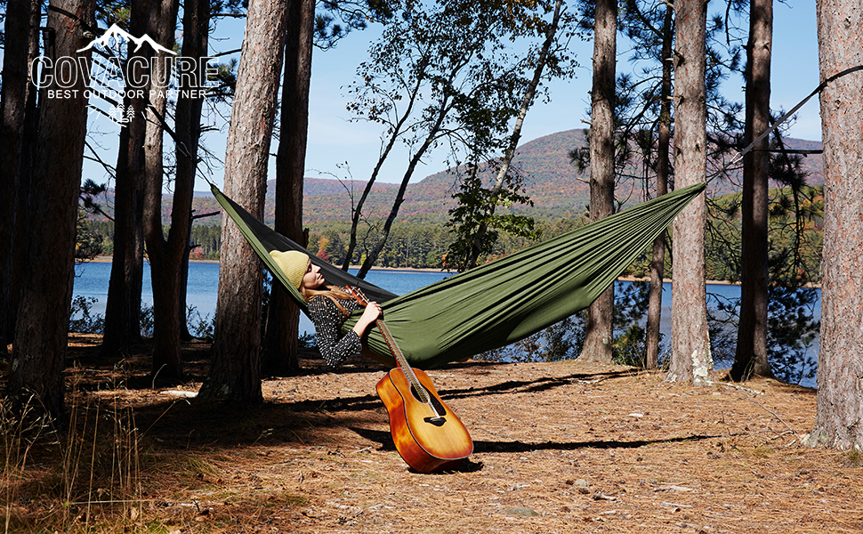 Гамак COVACURE вуличний з москітною сіткою для 2 осіб 270x140 см, вантажопідйомність 200 кг - легкий гамак для кемпінгу, саду, подорожей
