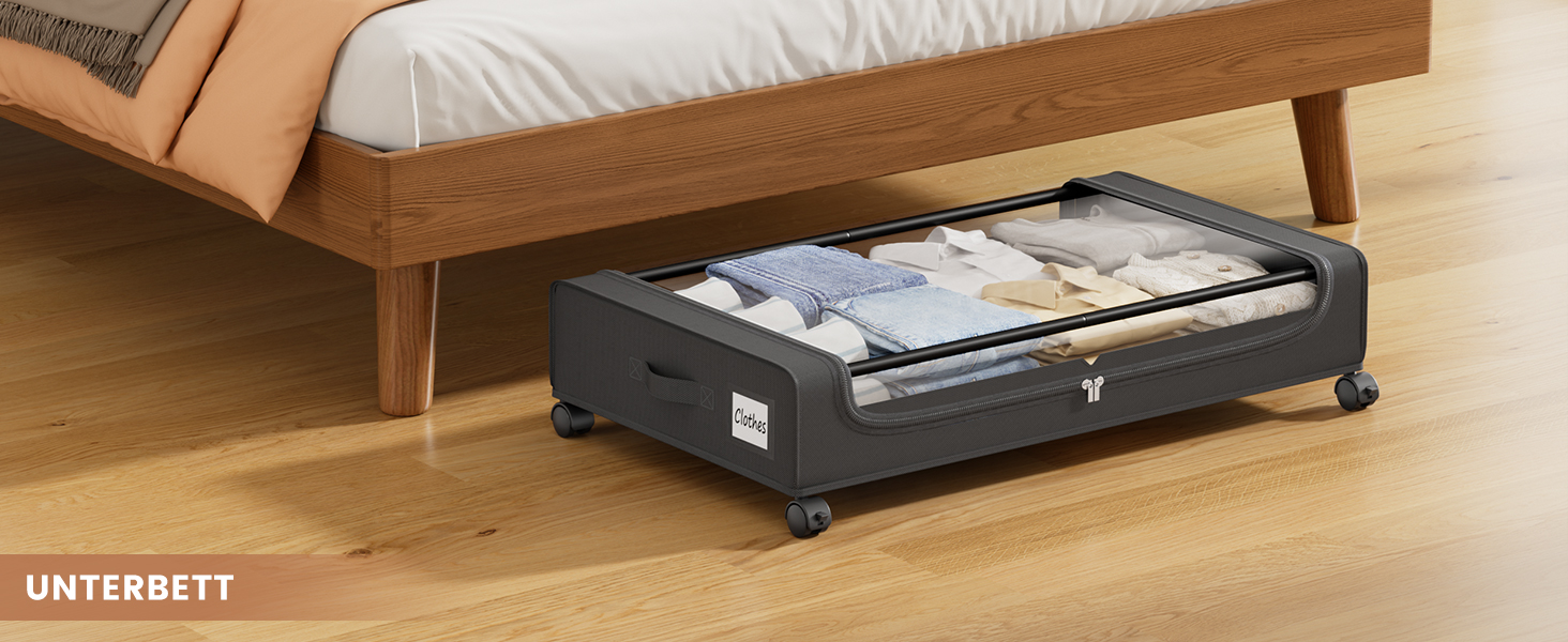 Коробки для зберігання під ліжко PHINOX з колесами, 2 шт (74x42x16 см) - місткі контейнери для одягу, взуття, іграшок з прозорою кришкою