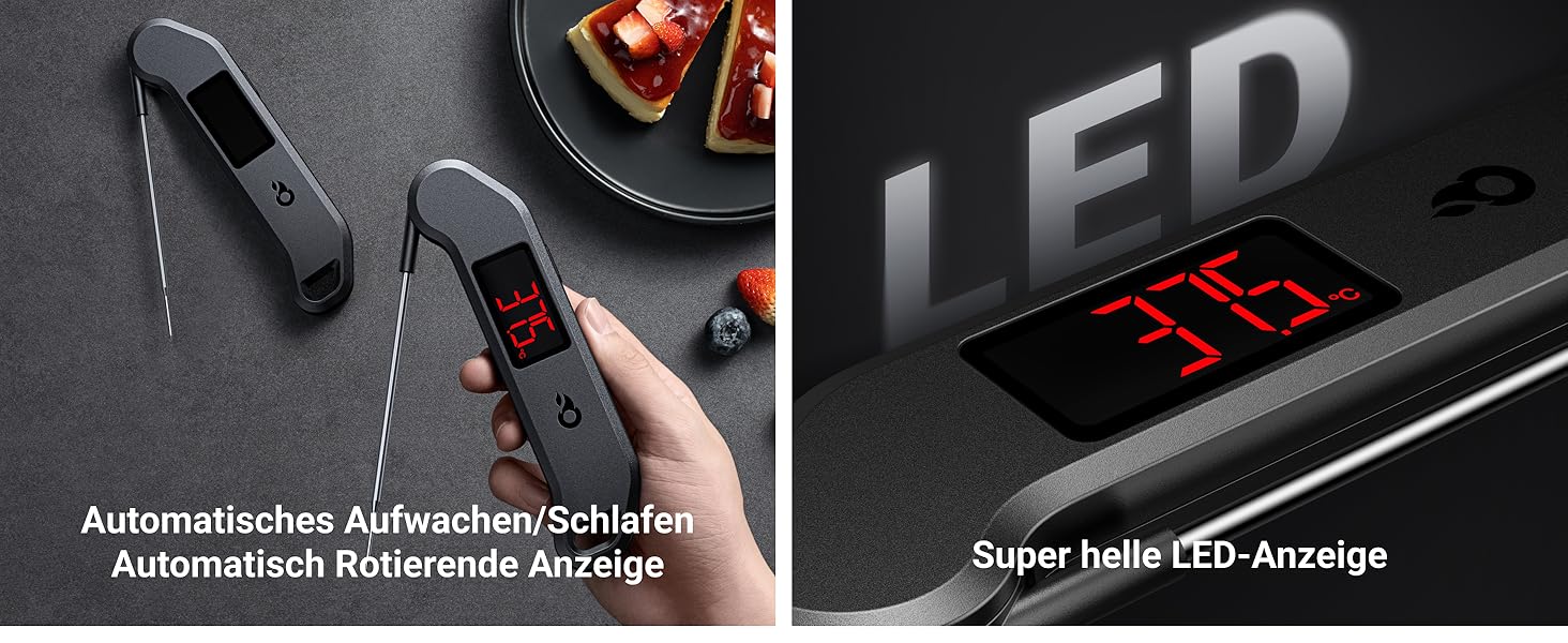 Цифровий термометр для м'яса ThermoMaven – миттєвий показник за 1 секунду, сертифікований NIST, ±0,3°C, водонепроникний (IP65), магнітний, для приготування на грилі, барбекю, духовки, кухні, чорний