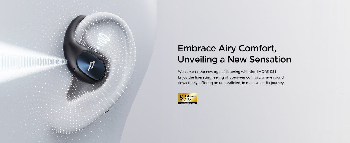 Навушники 1MORE S31 Open Ear Bluetooth 5.3, спортивні, бездротові, ENC мікрофон, 38 годин, IPX5, потужний бас, чорні