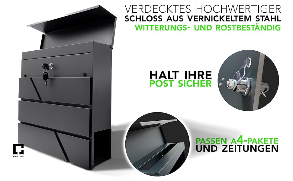 Поштовий ящик для газет Anthrazit з іменним шильдиком Julia Standard - настінний, порошкове покриття RAL 7016, 37x37 см