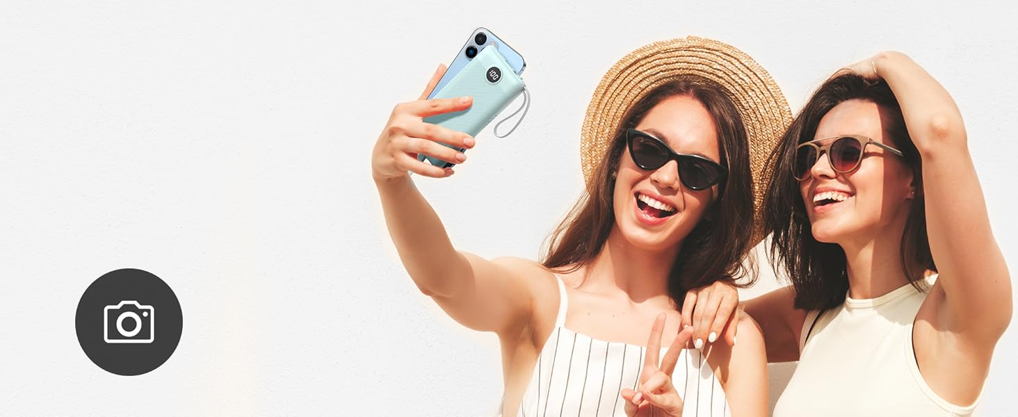 Портативний зарядний акумулятор Power Bank 10000mAh з LED дисплеєм та інтегрованими кабелями. Сумісний з iPhone, iPad, Samsung, Xiaomi, Google Pixel. Колір: блакитний