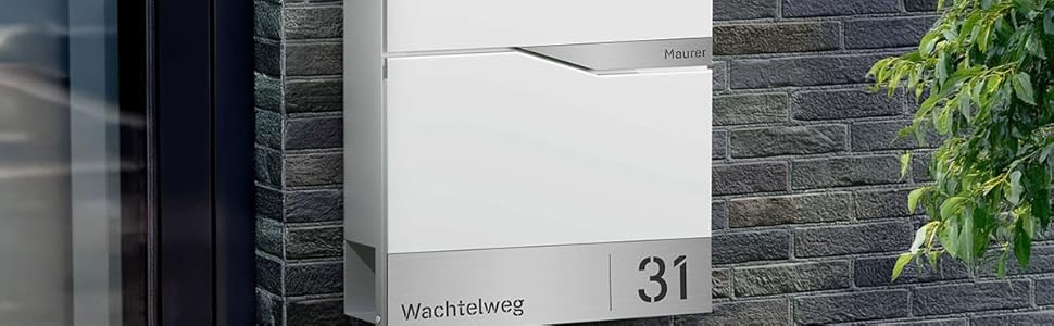 Поштовий ящик білий з газетницею TRELLEBORG, персоналізований, з цинкової сталі з іменем, вулицею та номером будинку + комплект для монтажу (RAL 9016)