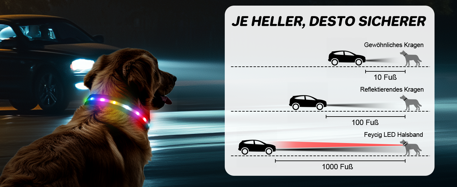 LED-нашийник для собак з підзарядкою USB, вологостійкий, регульований, 3 режими, для малих, середніх та великих собак (Чорний, L(48-60см))