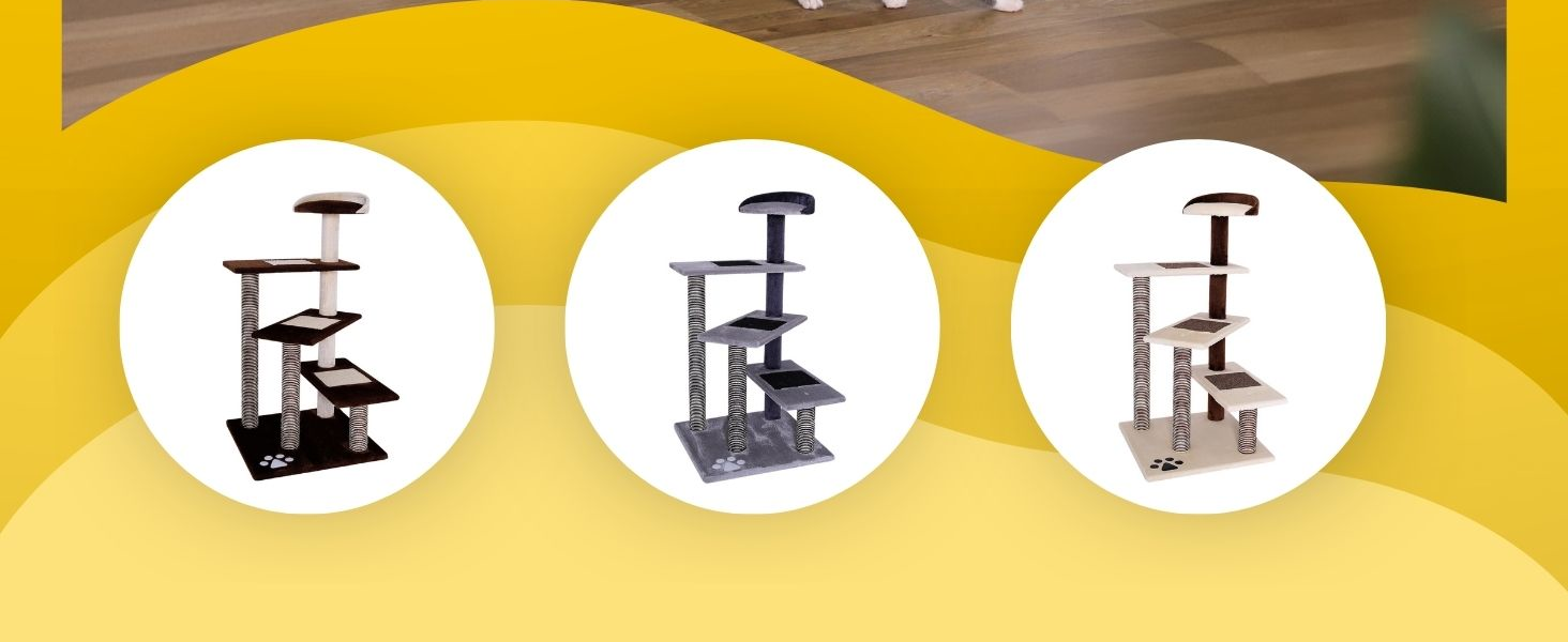 Драбина для котів Lionto з 3 платформами та затишним лежанкою, висота 100 см, котячий будиночок з сизалевим мотузком та м'яким плюшем, підходить для кошенят та великих котів, ідеальний догляд за кігтями, сірий/світло-сірий