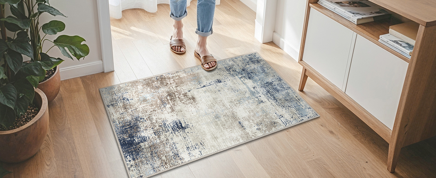 BEIMO Килимок для вітальні, абстрактний дизайн, короткий ворс, 120x170 см, антиковзаючі, для ванної, кухні, коридору, сіро-коричневий