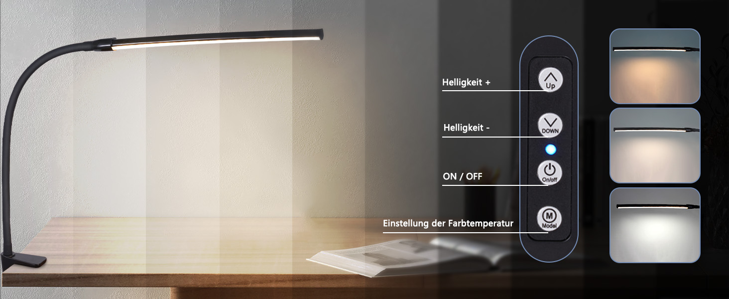 LED лампа для столу Homefire: регульована, чорна, з 3 кольорами та 5 рівнями яскравості, USB, для офісу та навчання