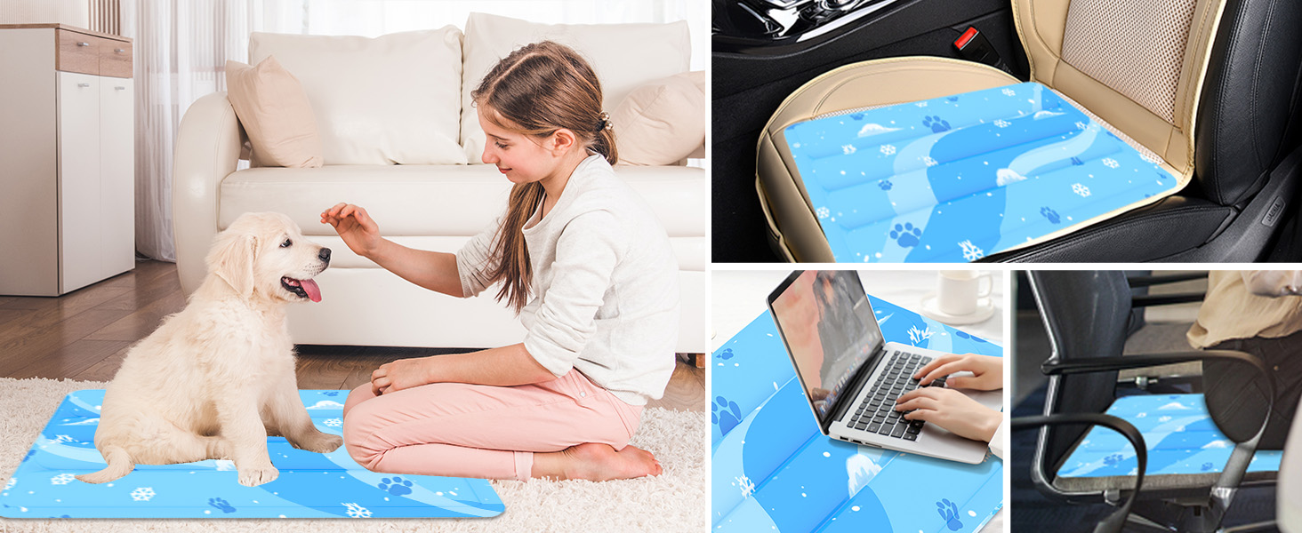 Кілим-охолоджувач для собак та котів, 50x90 см, блакитний. Самостійно охолоджуючий, з нетоксичним гелем, зносостійкий