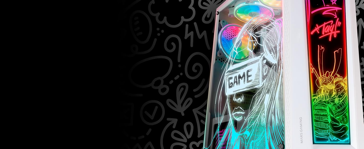 Корпус для ПК Mars Gaming MC300P MicroATX, загартоване скло, Mesh-панель, 3x FRGB вентилятори, чорний