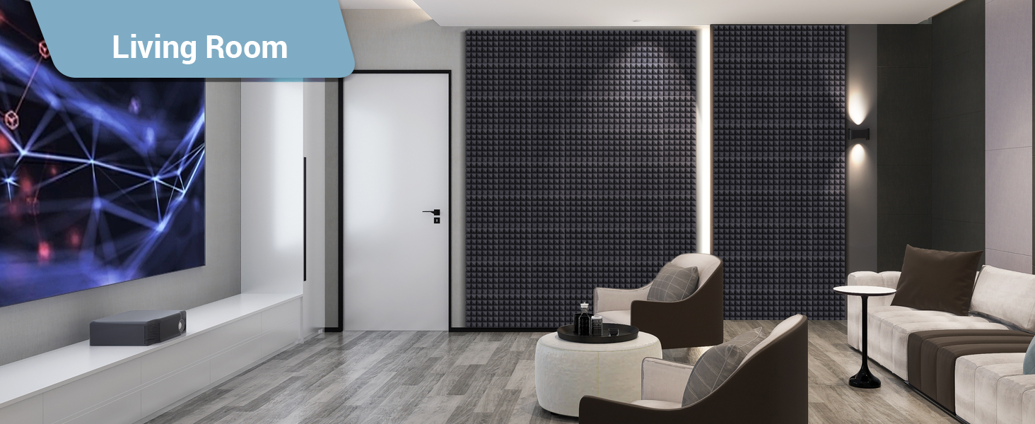 Акустичні пірамідні панелі Ohuhu для звукоізоляції, шумопоглинаючий поролон 30x30x5 см, 24 шт. (для студії, подкастів, YouTube)