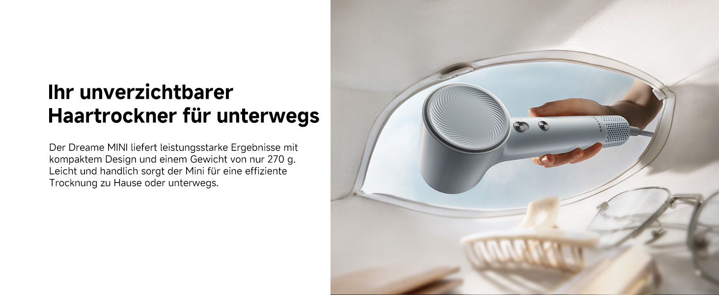 Фен DREAME Hair: Швидке сушіння, 110 000 обертів/хв, іонізація, регулювання температури та потужності, насадка-дифузор, тиха робота, білий (блакитний, міні)