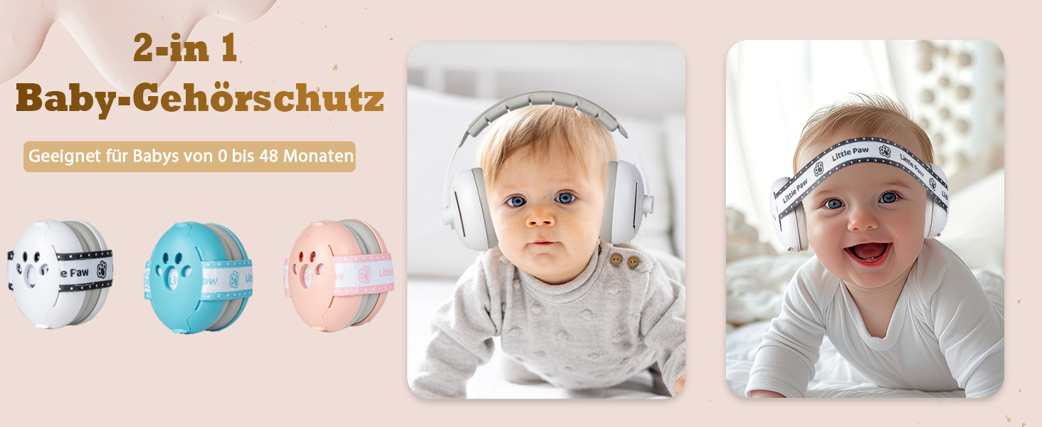 Навушники для захисту від шуму для малюків та дітей до 48 місяців - захист від шуму, регульоване антиковзне наголов'я, захист від пошкодження слуху, покращує сон, білий, універсальний розмір