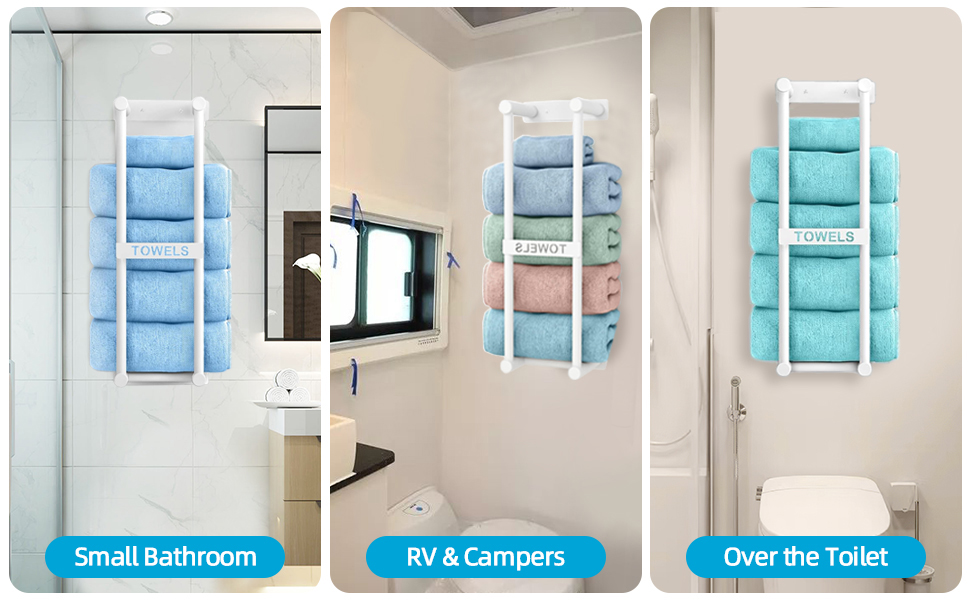 Тримач для рушників на стіну, велика полиця для рушників у ванну кімнату, металевий, білий, 56 см