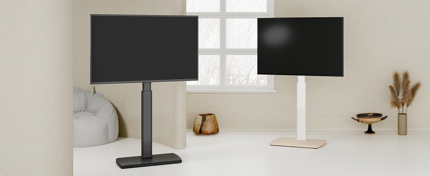 FITUEYES Adjustable Swivel TV Stand with Wood Base - Fits 32-70 inch TVs up to 40kg, VESA 400x600 - Black