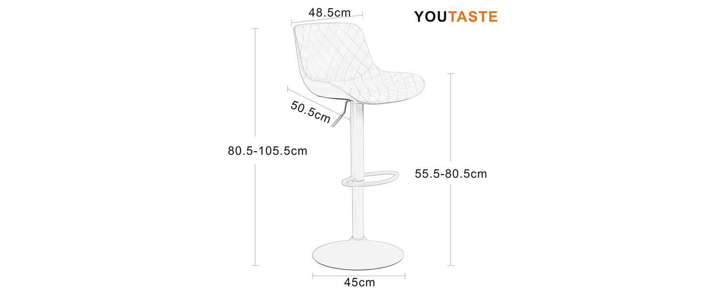 YOUTASTE Adjustable Bar Stools - Modern Design, Padded, Swivel, Faux Leather, Black - Set of 2
