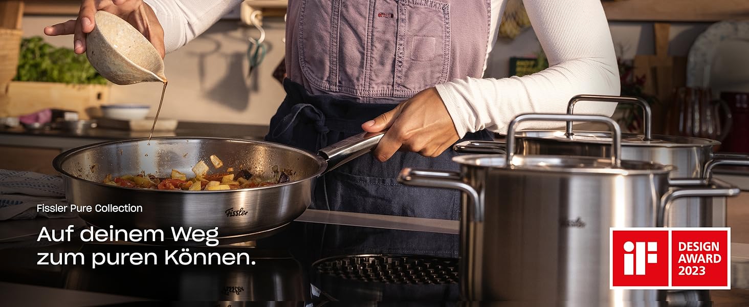 Сковорода Fissler Pure Collection Edelstahl Ø28 см, нержавіюча сталь, з внутрішньою мірною шкалою, виготовлено в Німеччині, для індукційних плит