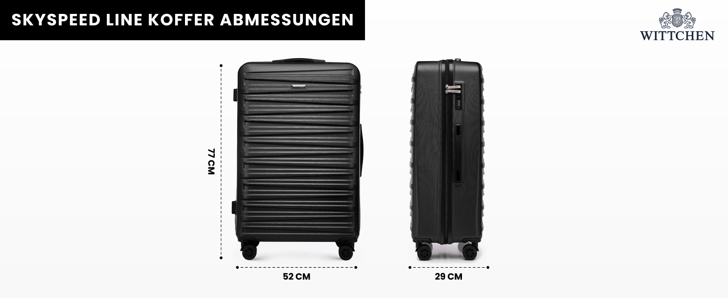 WITTCHEN Skyspeed Line - великий валіза з жорстким корпусом ABS, 4 колеса, телескопічна ручка, комбінаційний замок, чорний. Підходить для авіакомпаній Lufthansa, Eurowings, Ryanair, Condor
