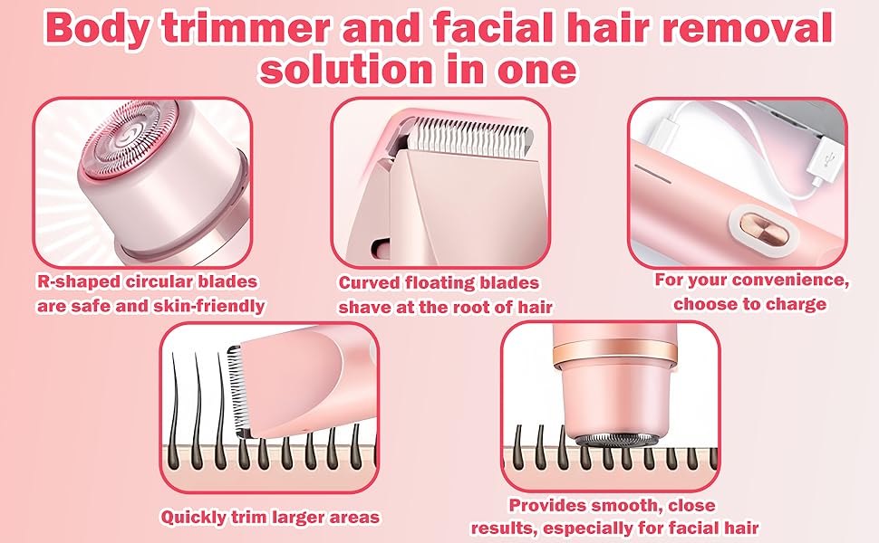 Електричний жіночий бритва 2-в-1 для тіла та зони бікіні, IPX7, USB-зарядка (Рожевий)
