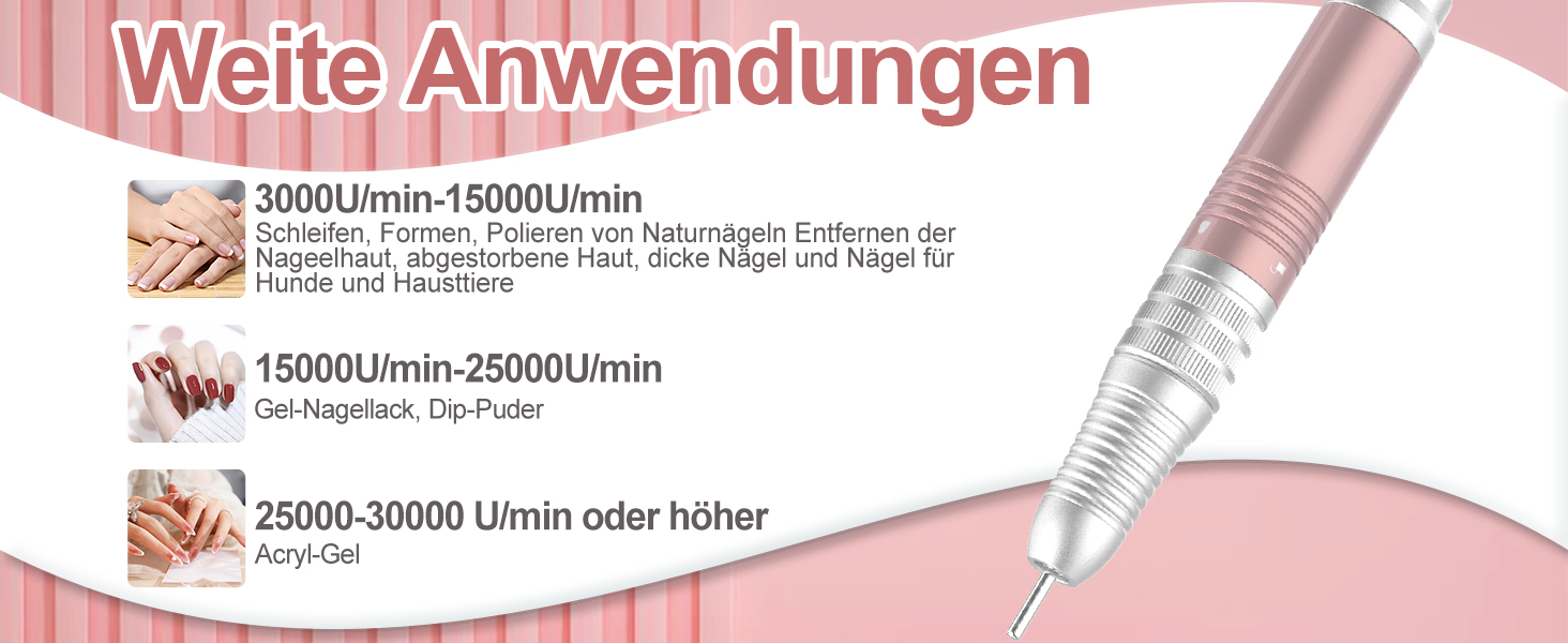 Електричний набір для манікюру та педикюру Delanie Nagelfräser 35000 U/Min 6 в 1 (рожеве золото, акумуляторний)