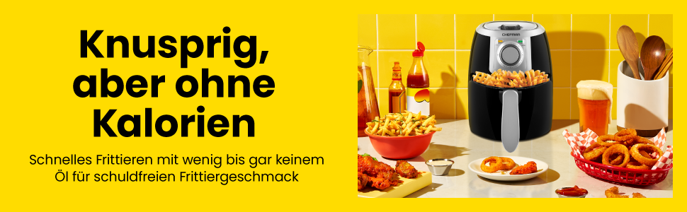 Фритюрниця Chefman 2L Mini – компактна, чорна, з антипригарним кошиком, цифровим таймером та індикатором струсу